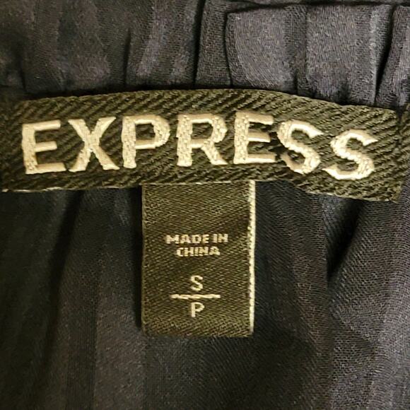 Express Blue Sheer Blouse Womens Sz S Tonal Stripe 3/4 Sleeve Tie Neck Top Shirt - Picture 5 of 6